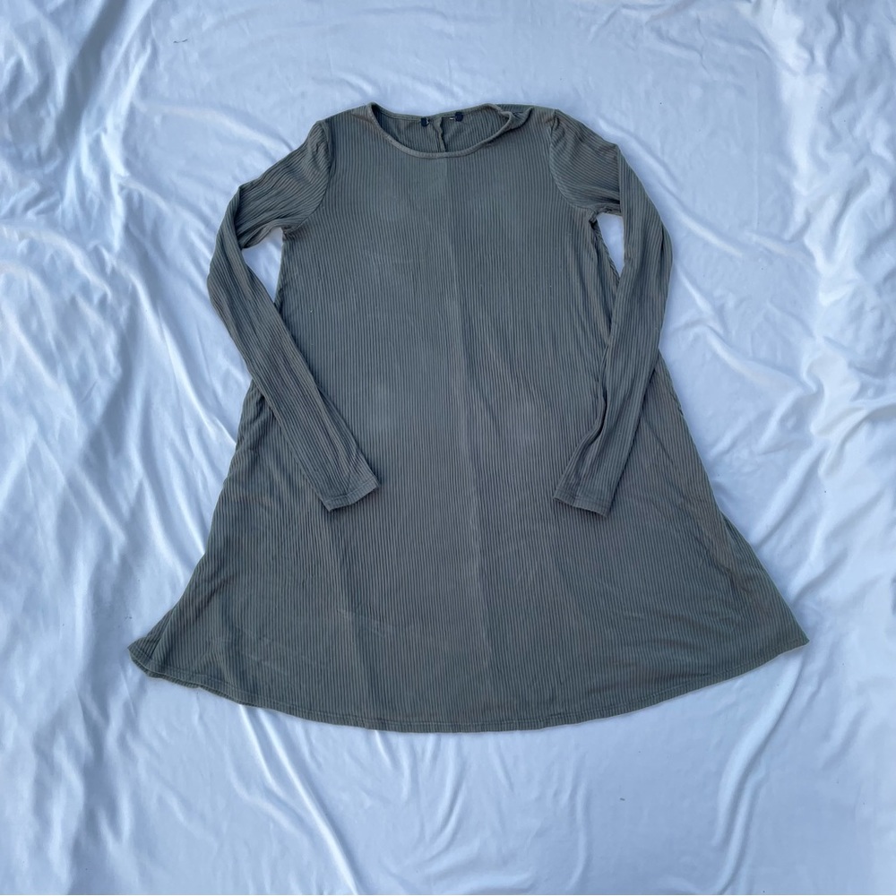 Womens ribbed green olive dress